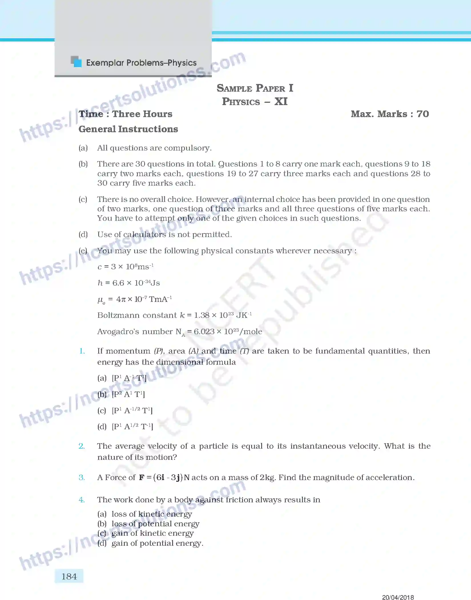 NCERT-Exemplar-Questions-Class-11-Physics--Design-of-Question-Paper-144-page-4