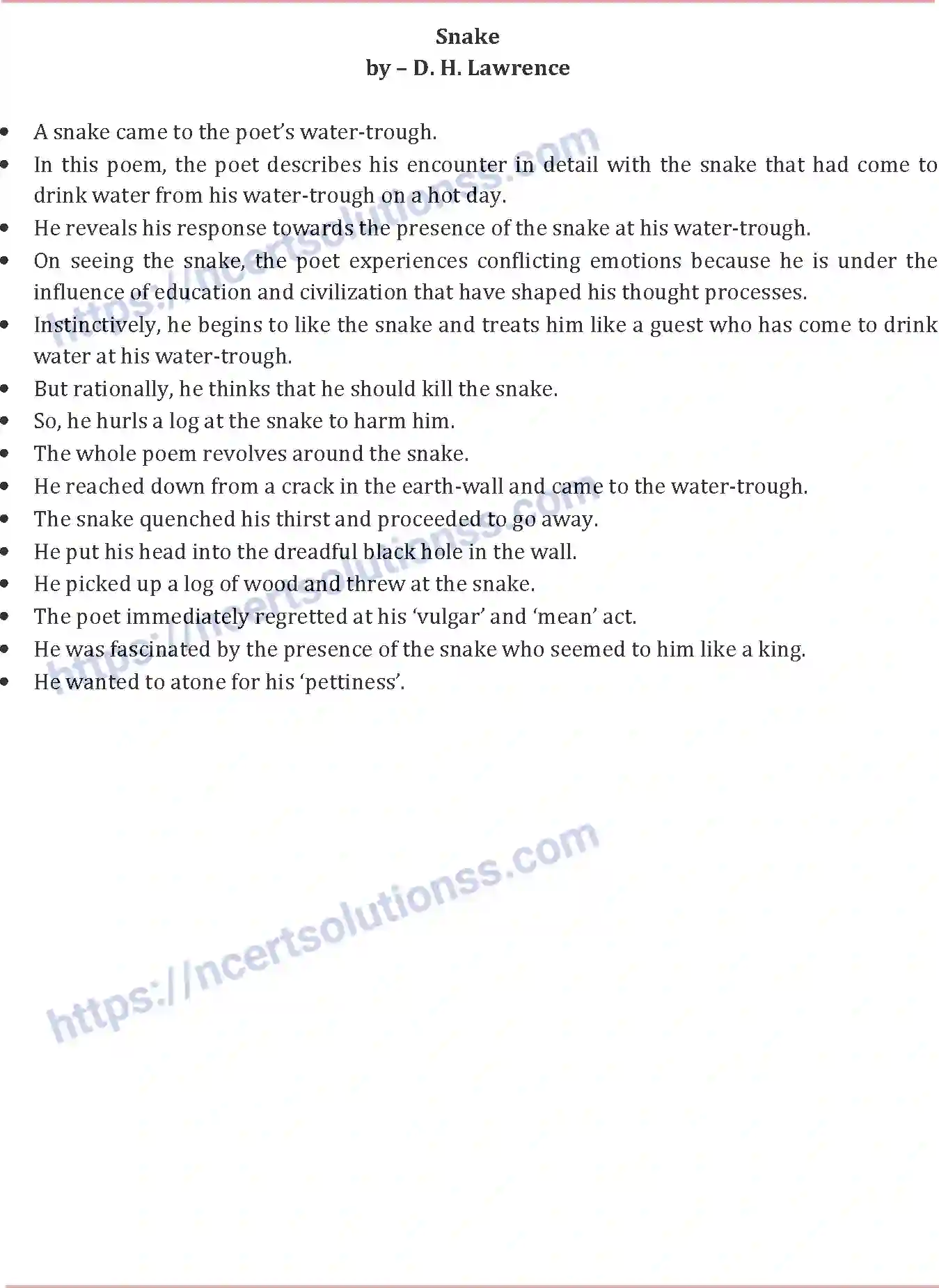 Class 10 English Communicative Snake note