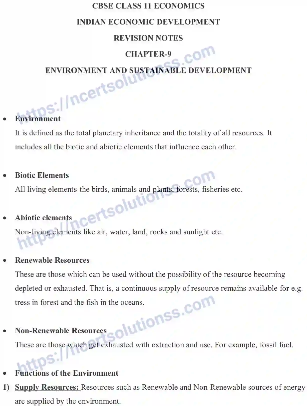 NCERT-Notes-Class-11-Indian-Economic-Development-Environment-And-Sustainable-Development-458-page-1