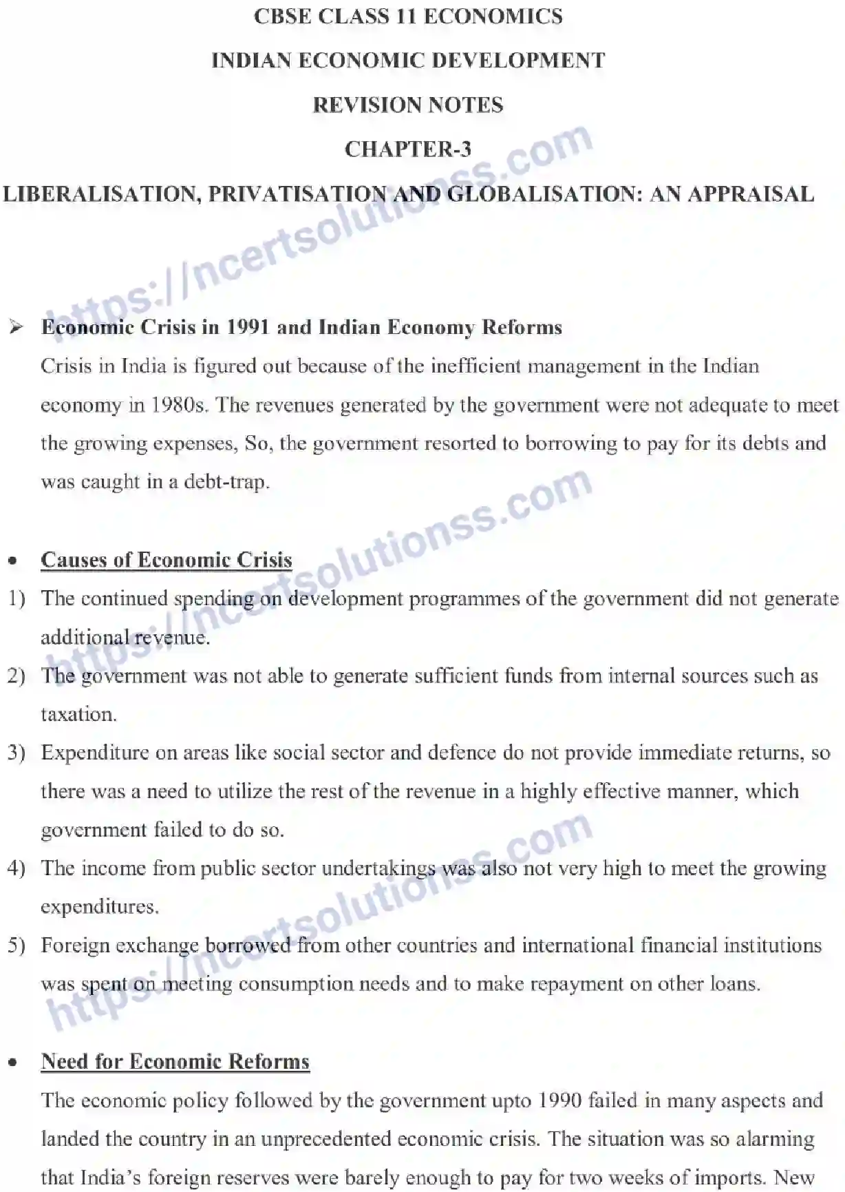 NCERT-Notes-Class-11-Indian-Economic-Development-Liberalisation-Privatisation-And-Globalisation-and--An-Appraisal-452-page-1