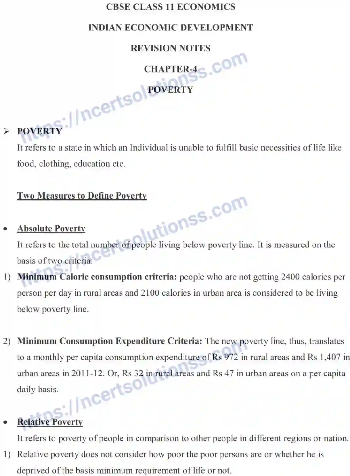 NCERT-Notes-Class-11-Indian-Economic-Development-Poverty-453-page-1