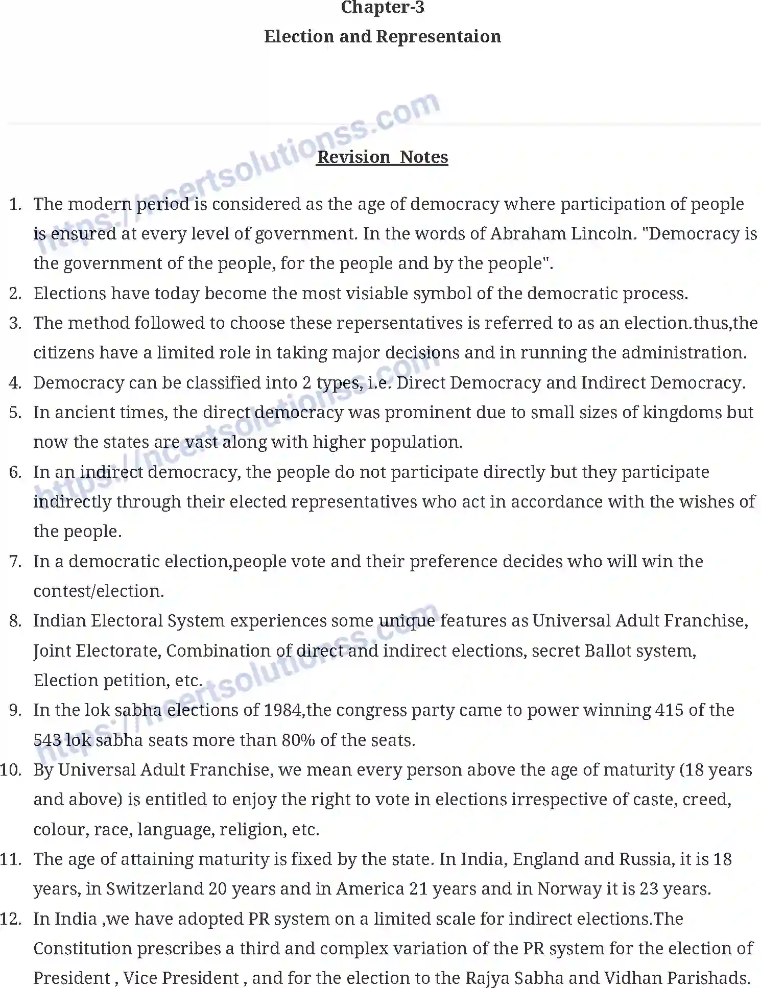Class 11 Political Science Election and Representation note