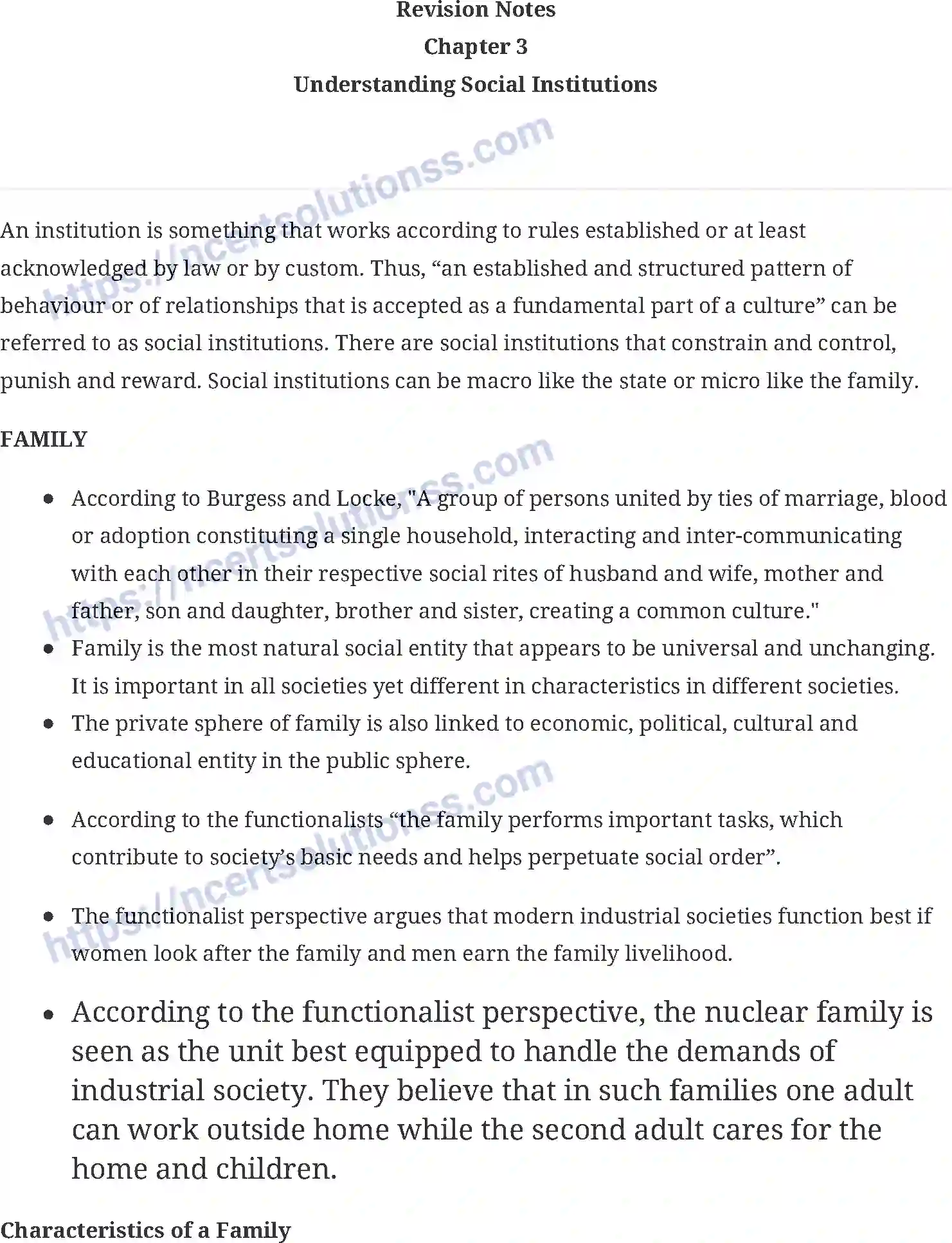 Class 11 Sociology Understanding Social Institutions note
