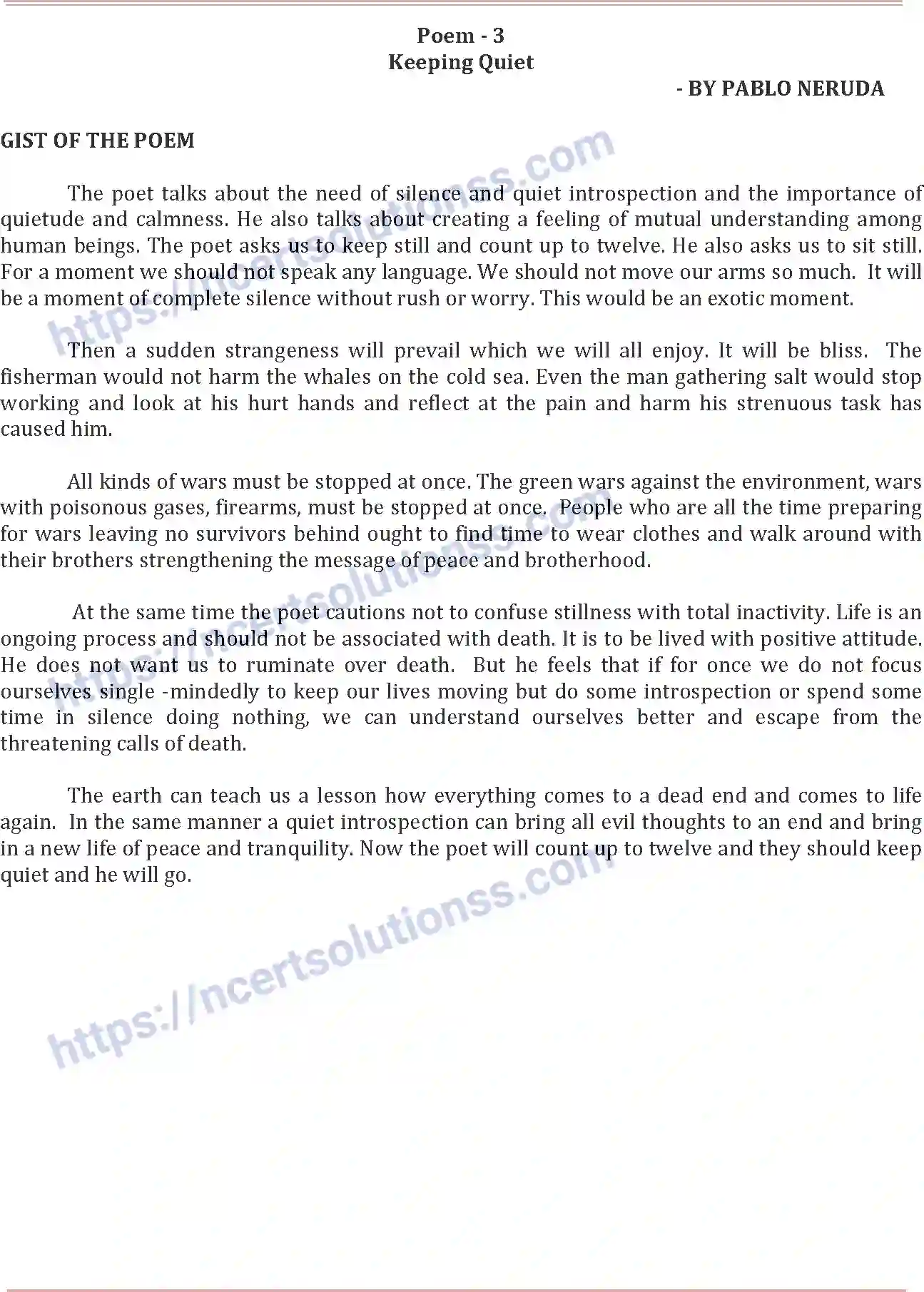 NCERT-Notes-Class-12-English-Core-Keeping-Quiet-149-page-1