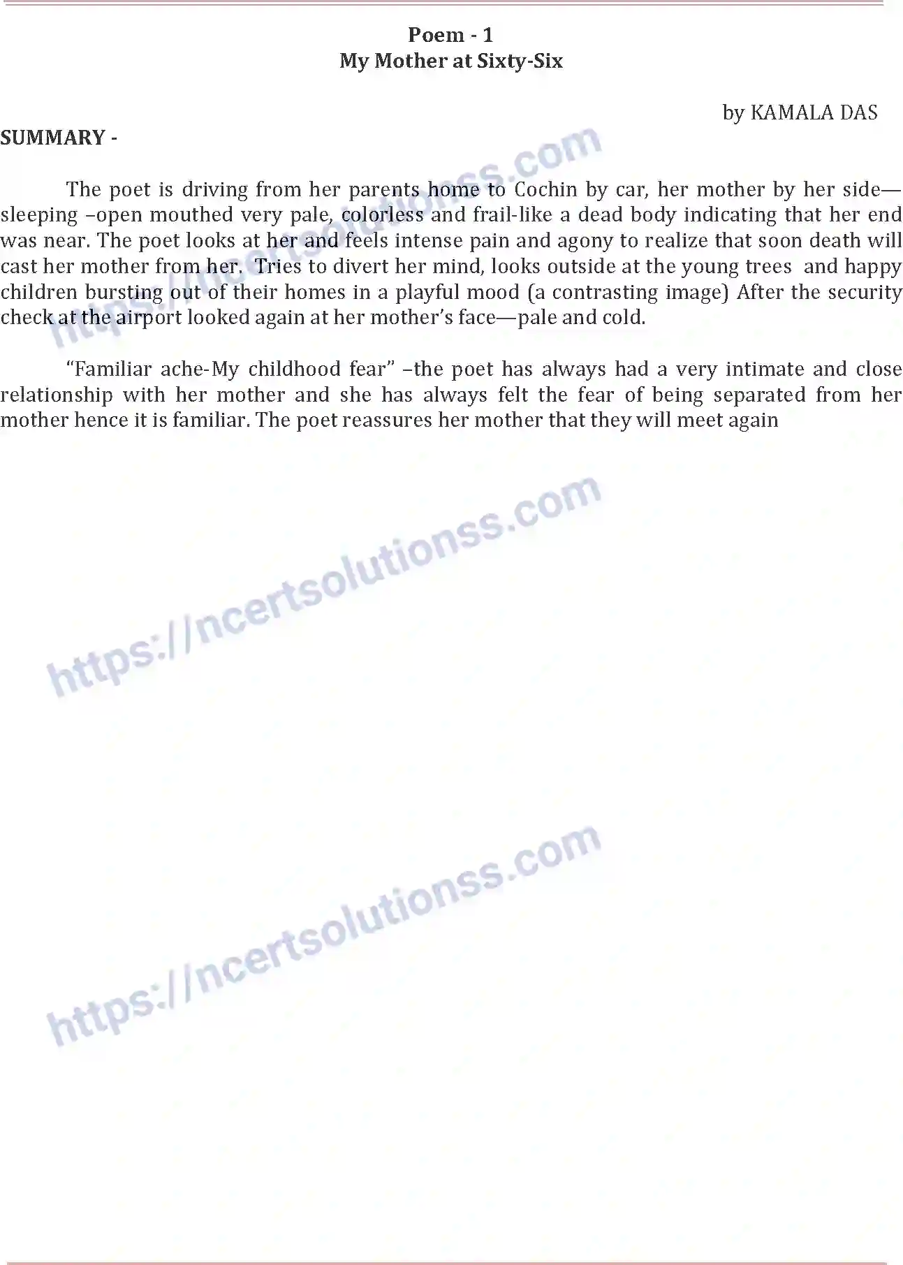 NCERT-Notes-Class-12-English-Core-My-Mother-at-Sixty-Six-147-page-1
