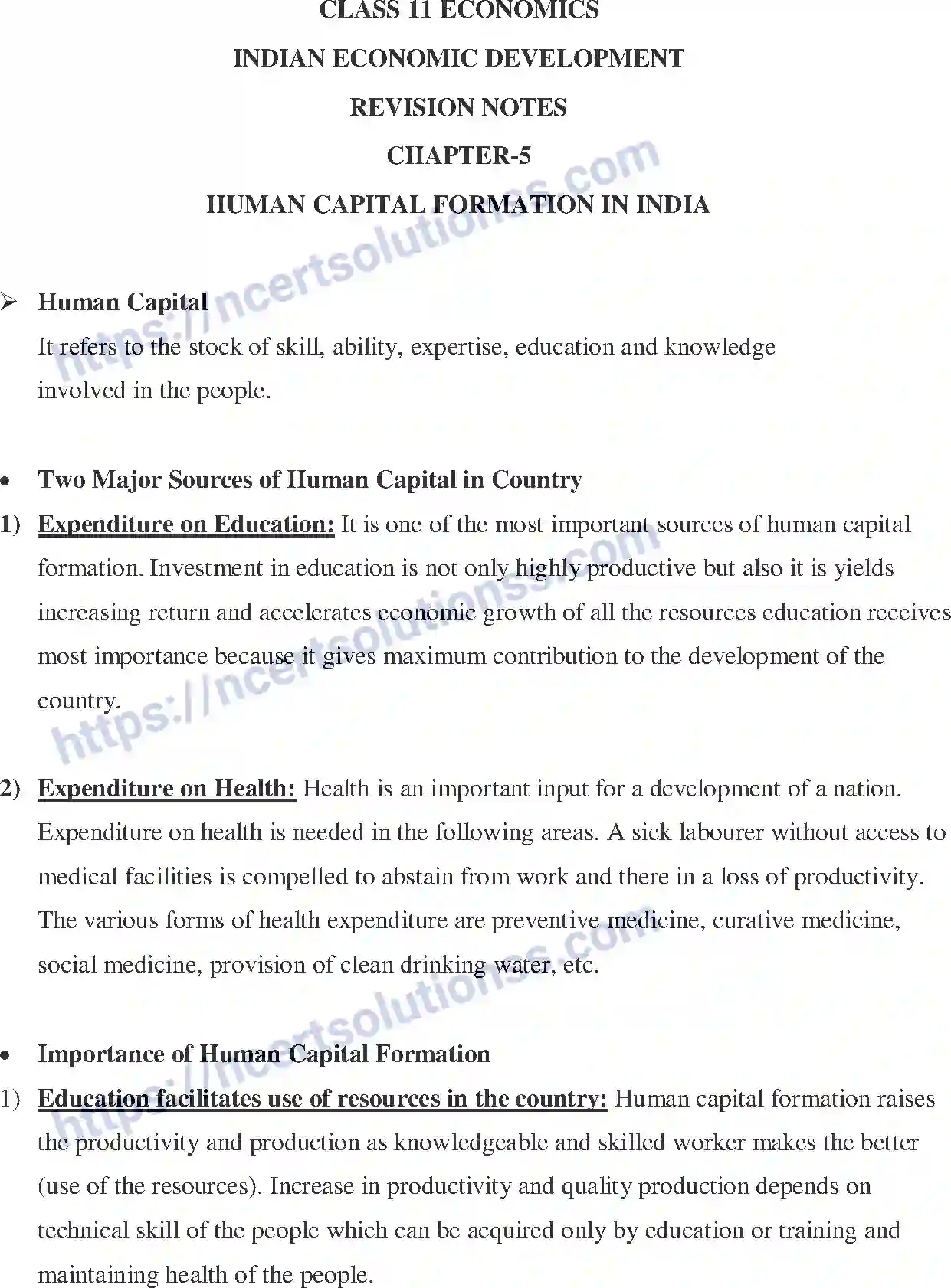 NCERT-Notes-Class-12-Indian-Economics-Human-Capital-Formation-in-India-181-page-1