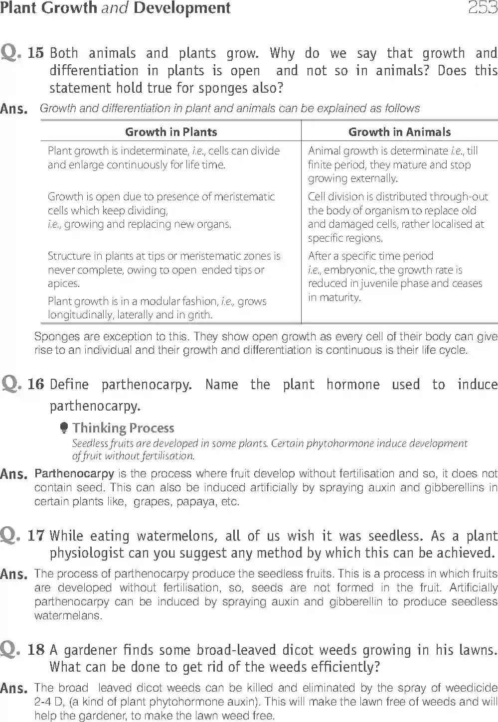 Class 11 Biology Exemplar Plant Growth And Development Solution
