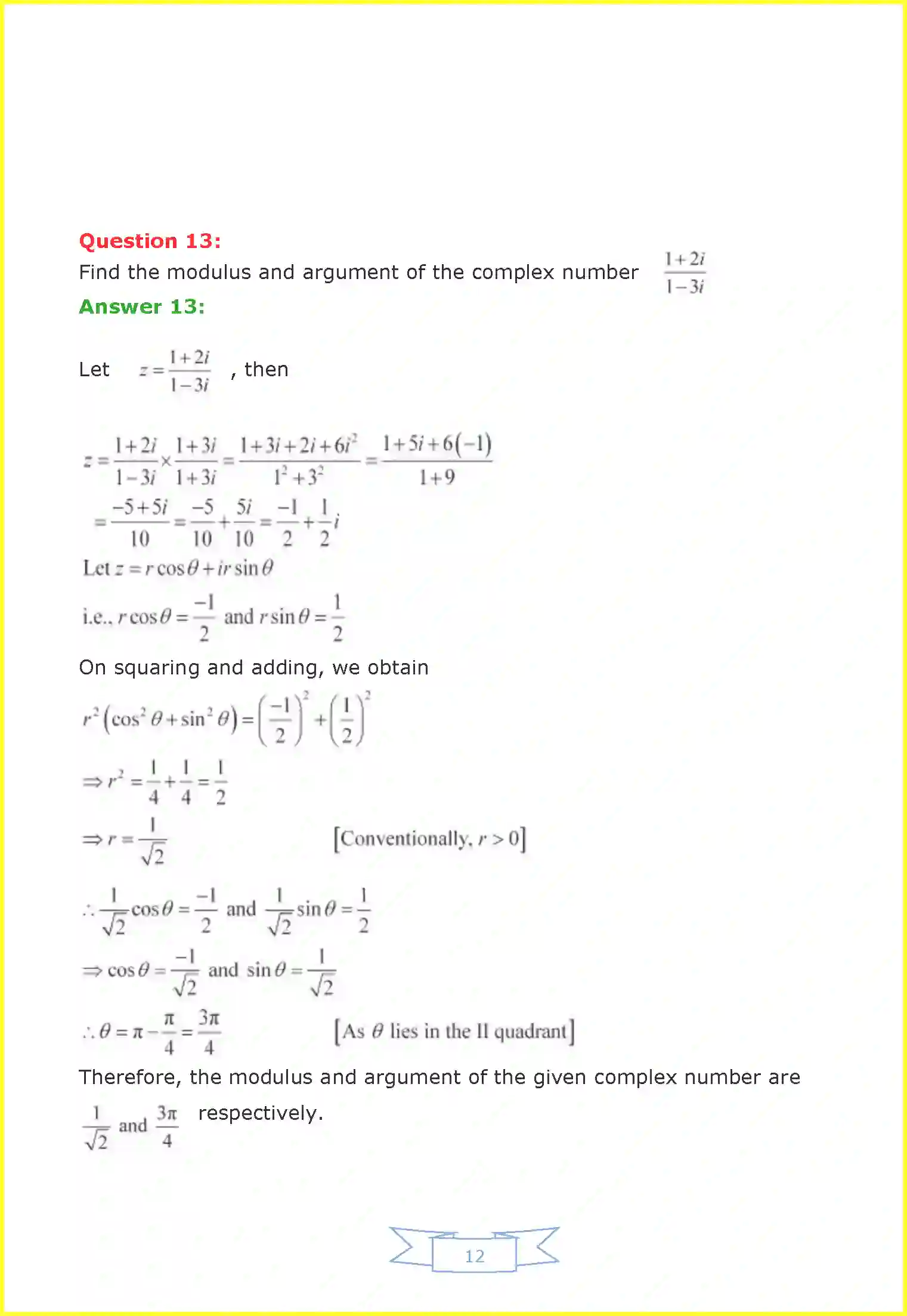 Class 11 Maths Chapter 5 Complex Numbers and Quadratic Equations Solution