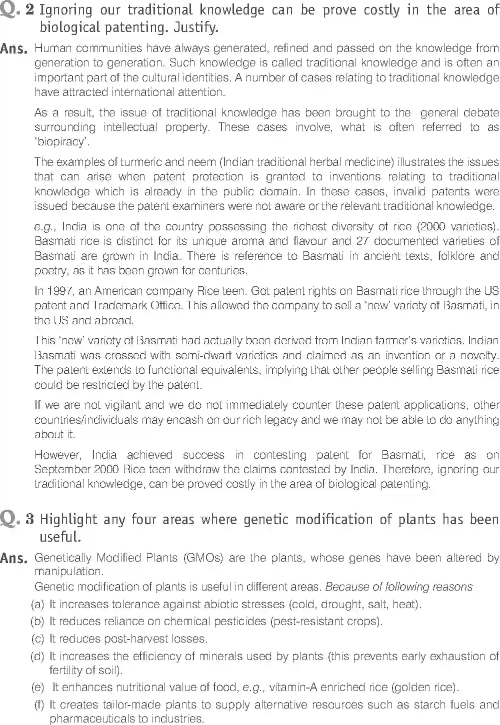Class 12 Biology Exemplar Biotechnology and Its Applications Solution