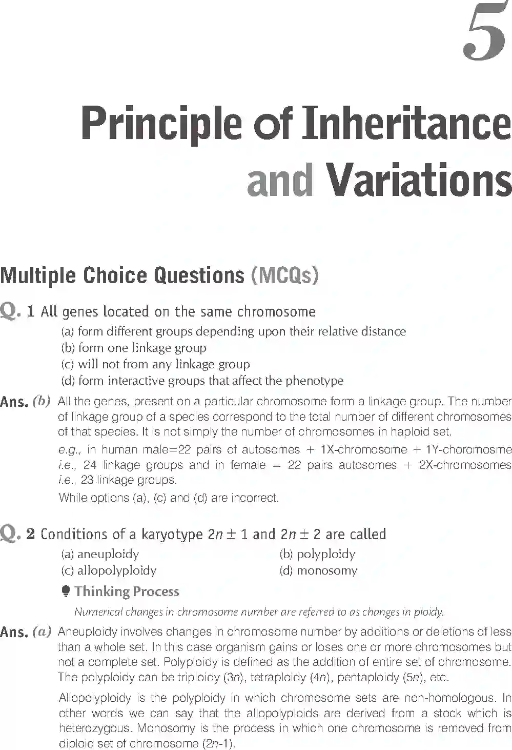 Class 12 Biology Exemplar Principle of Inheritance and Variations Solution