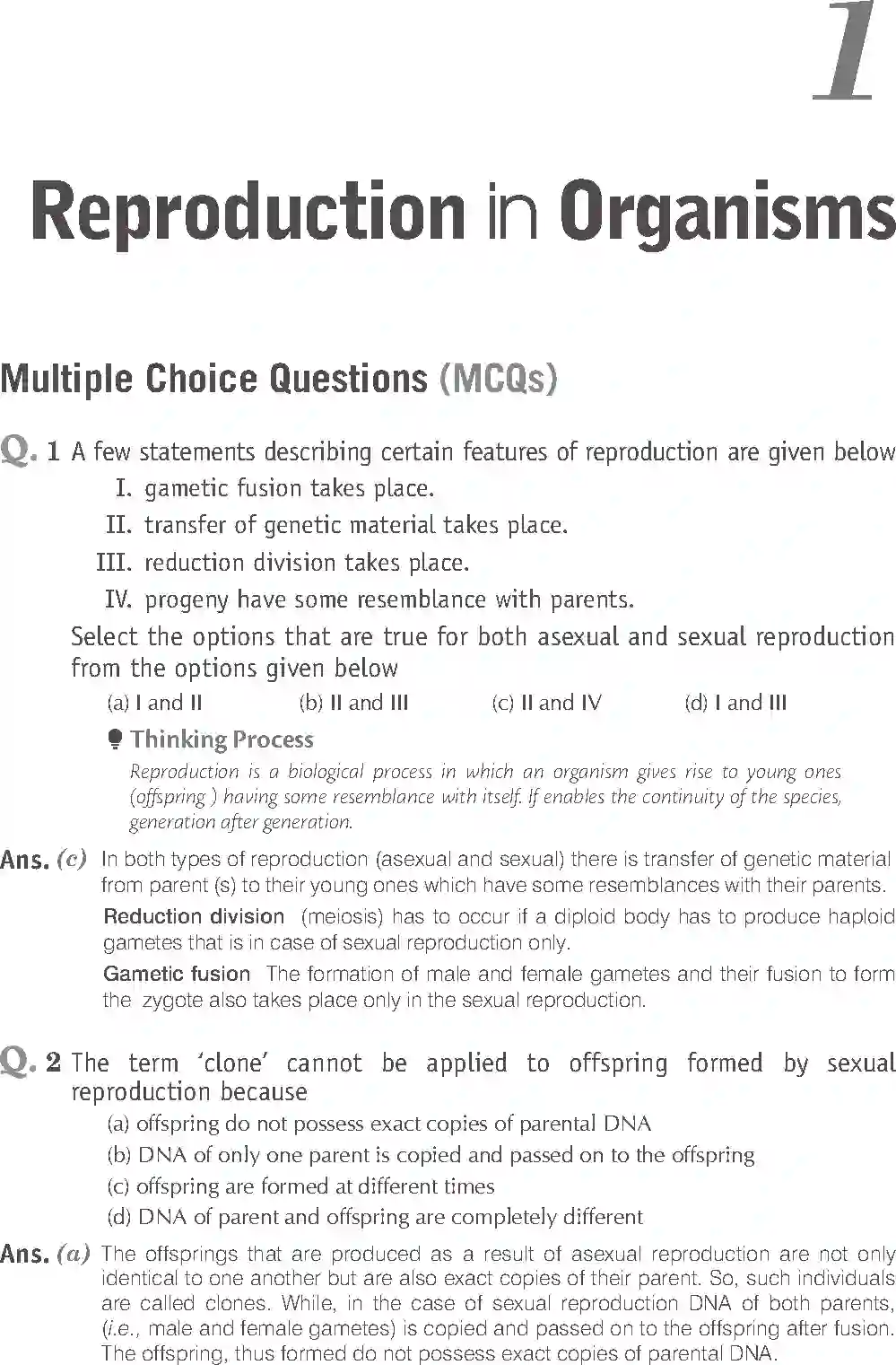 Class 12 Biology Exemplar Reproduction in Organisms Solution