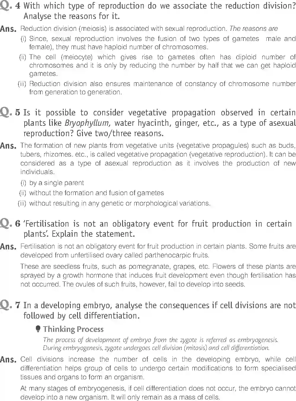 Class 12 Biology Exemplar Reproduction in Organisms Solution