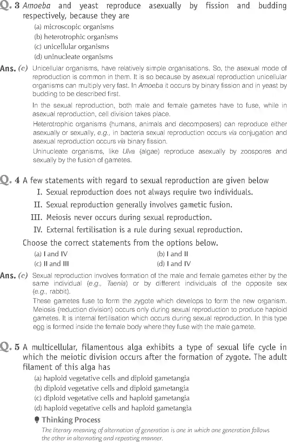 Class 12 Biology Exemplar Reproduction in Organisms Solution