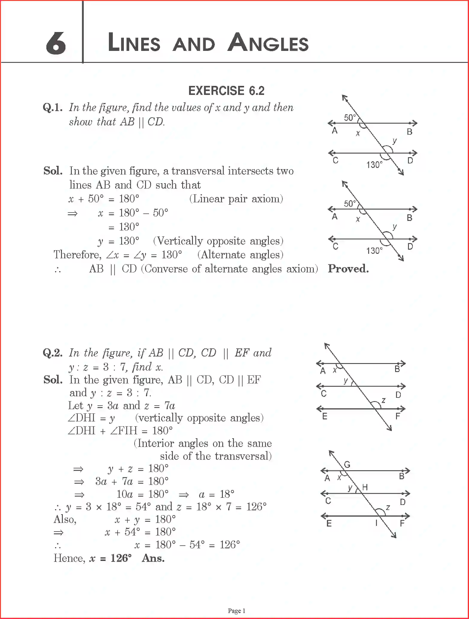 Class 9 Maths Chapter 6 Lines and Angles Solution