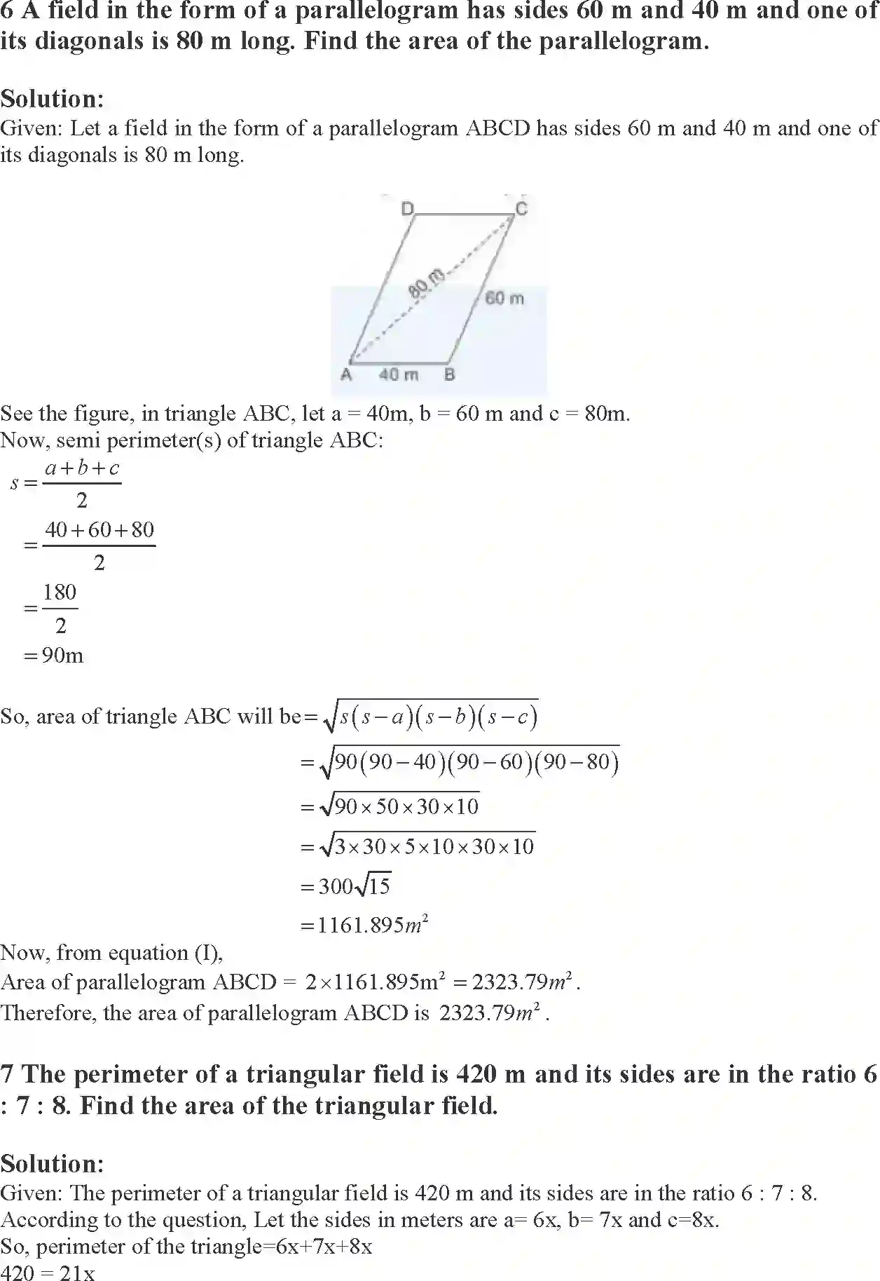 Class 9 Maths Exemplar Heron’s Formula Exemplar Solution