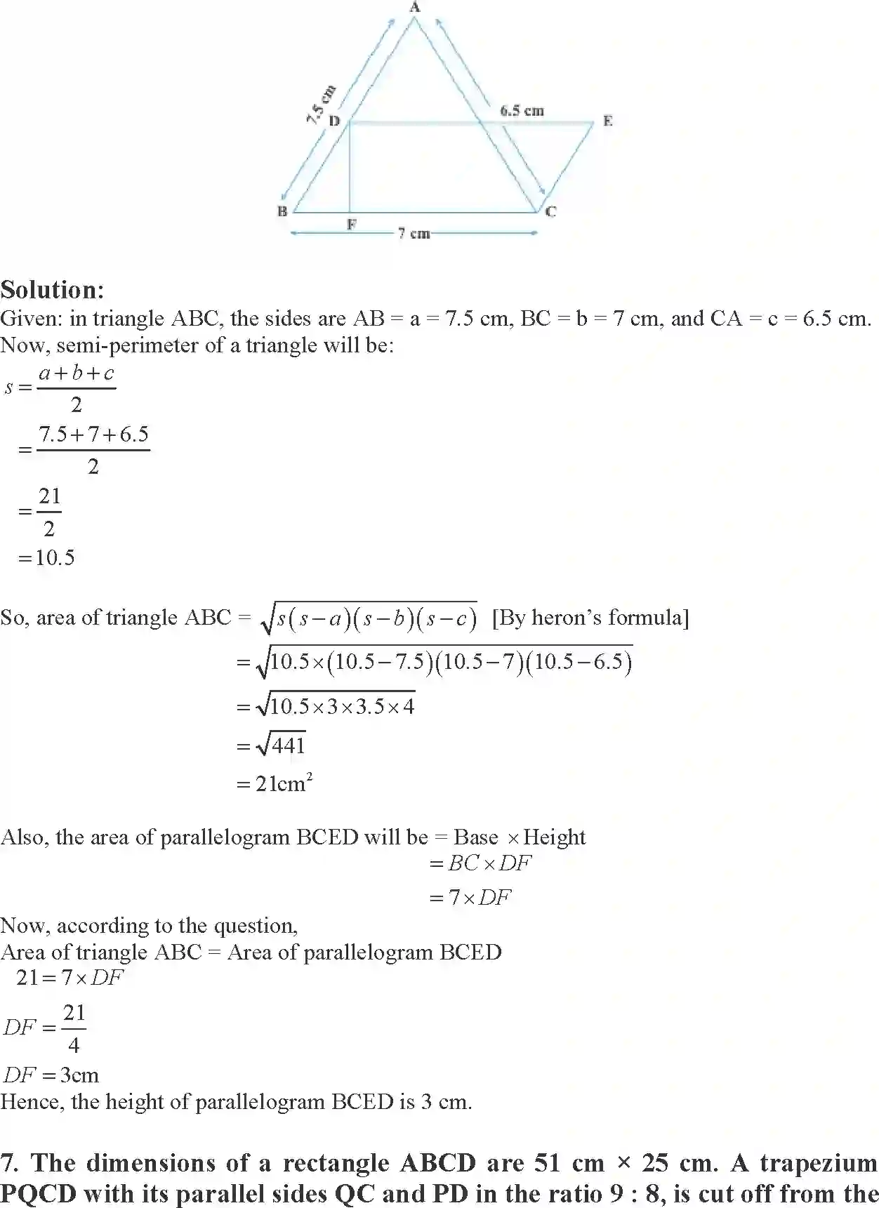 Class 9 Maths Exemplar Heron’s Formula Exemplar Solution