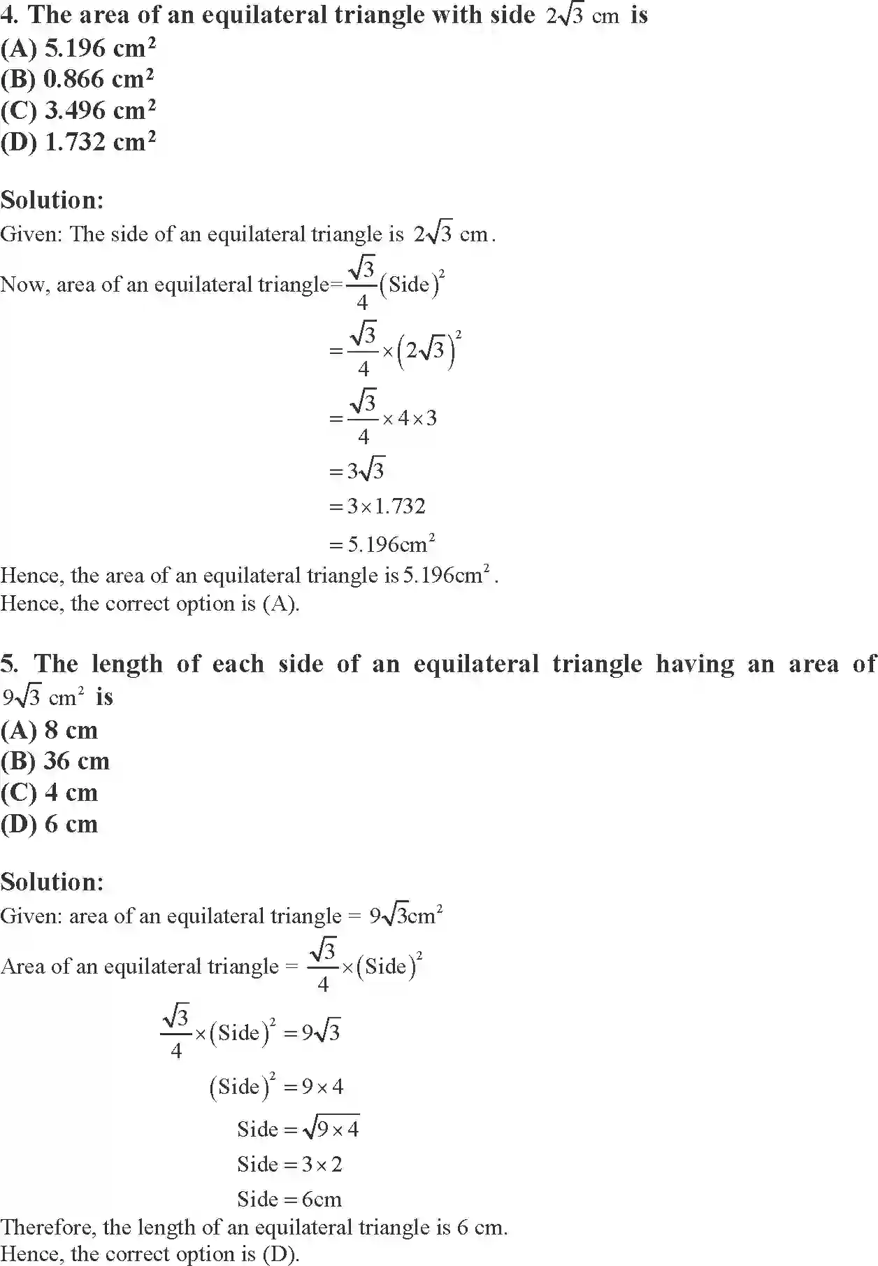 Class 9 Maths Exemplar Heron’s Formula Exemplar Solution