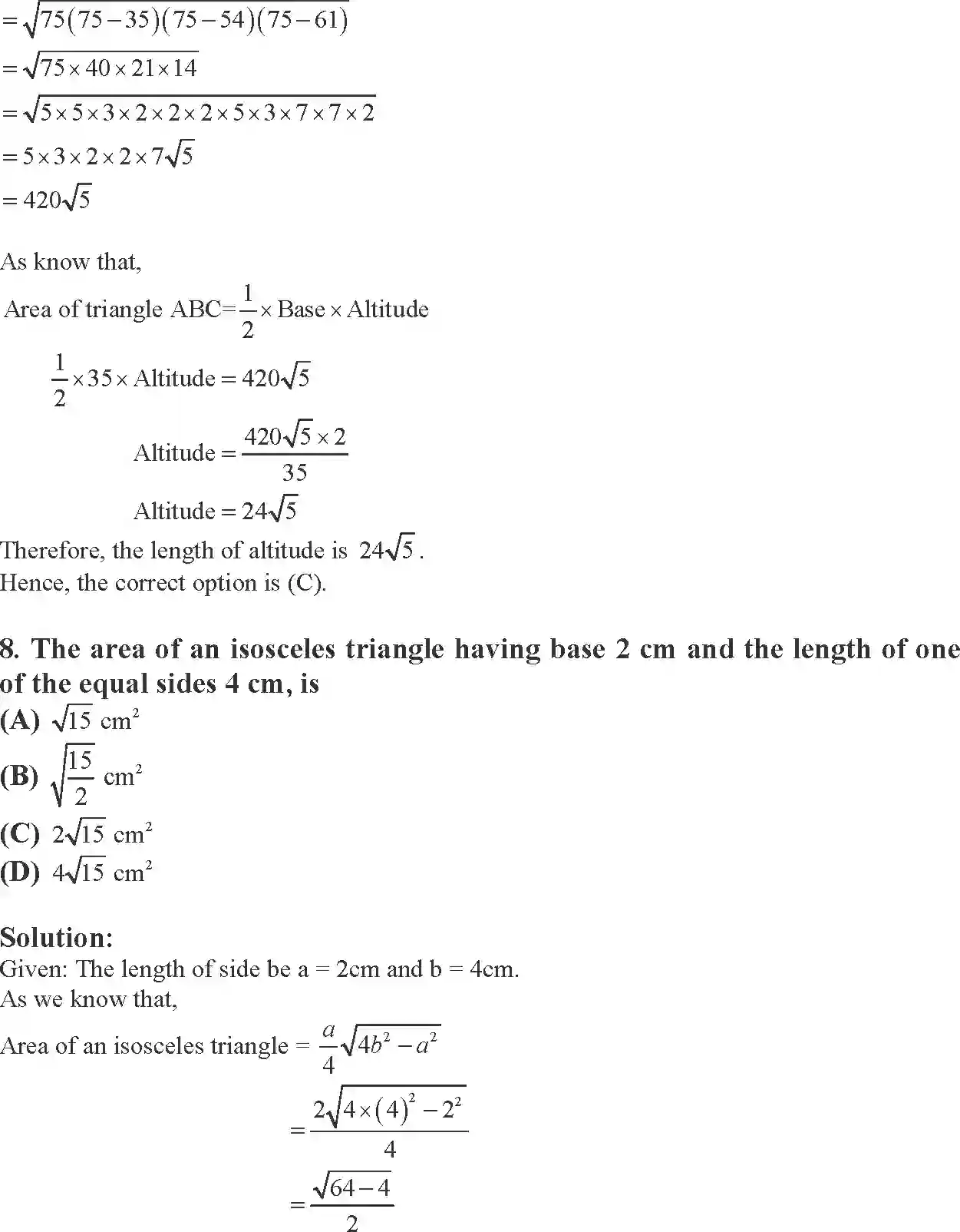 Class 9 Maths Exemplar Heron’s Formula Exemplar Solution