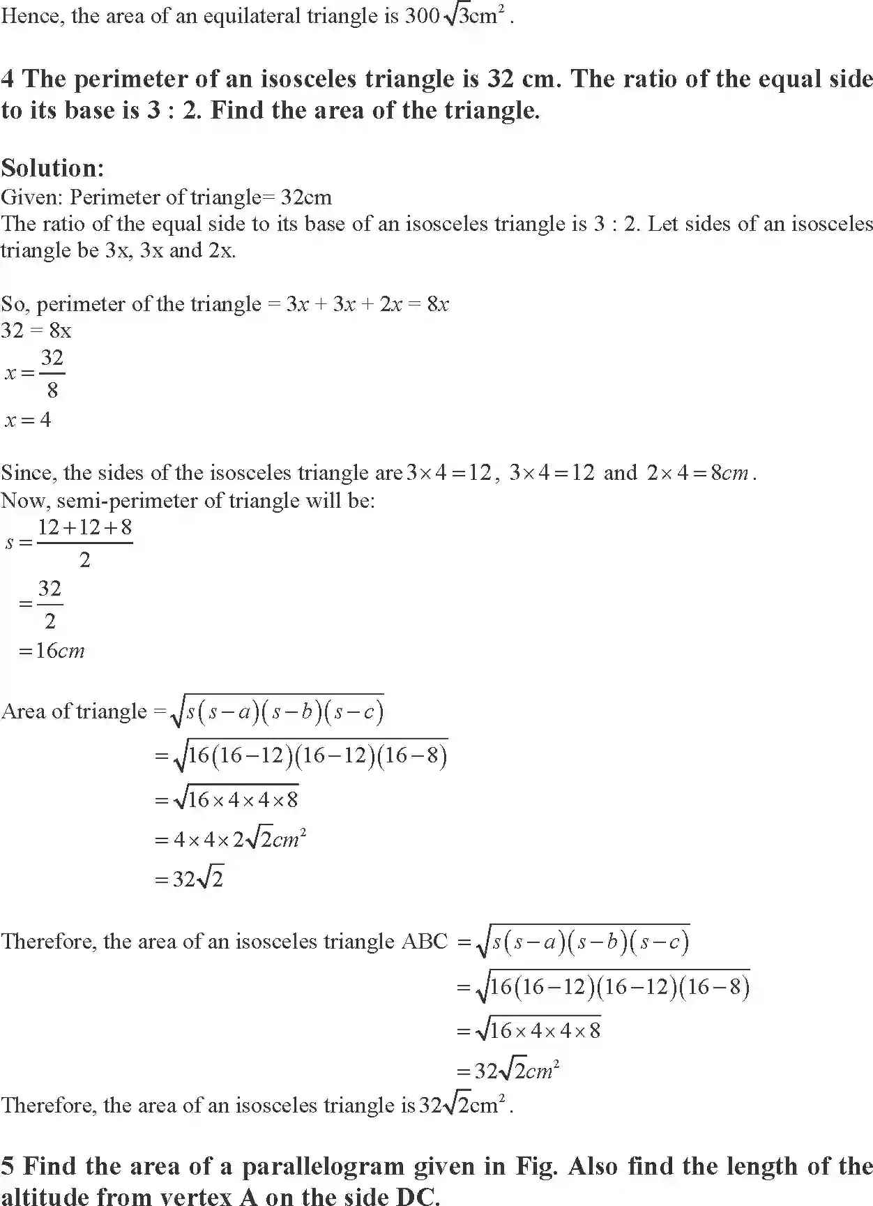 Class 9 Maths Exemplar Heron’s Formula Exemplar Solution