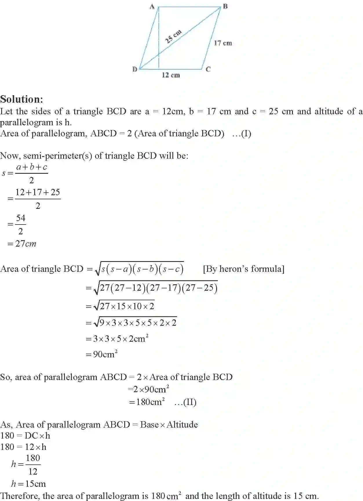Class 9 Maths Exemplar Heron’s Formula Exemplar Solution