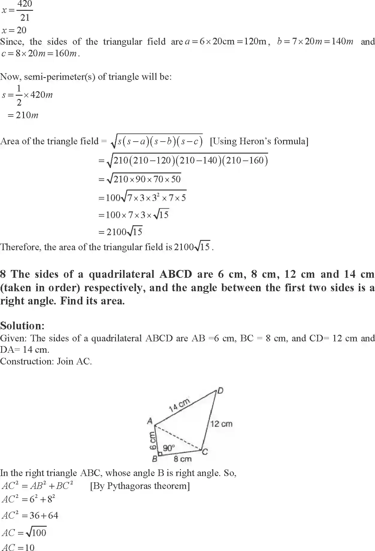 Class 9 Maths Exemplar Heron’s Formula Exemplar Solution