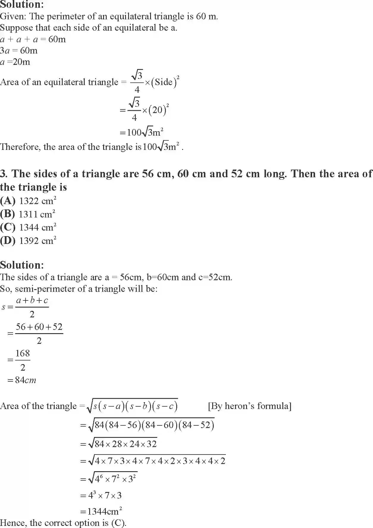 Class 9 Maths Exemplar Heron’s Formula Exemplar Solution